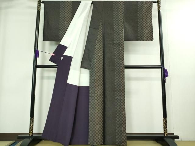 平和屋着物●極上　西陣　とみや織物謹製　三茶殿織　お召　市松花文　反端付き　逸品　DZAB3829kh6 平和屋着物○極上 西陣 とみや織物謹製 三茶殿織 お召 市松花文 反端