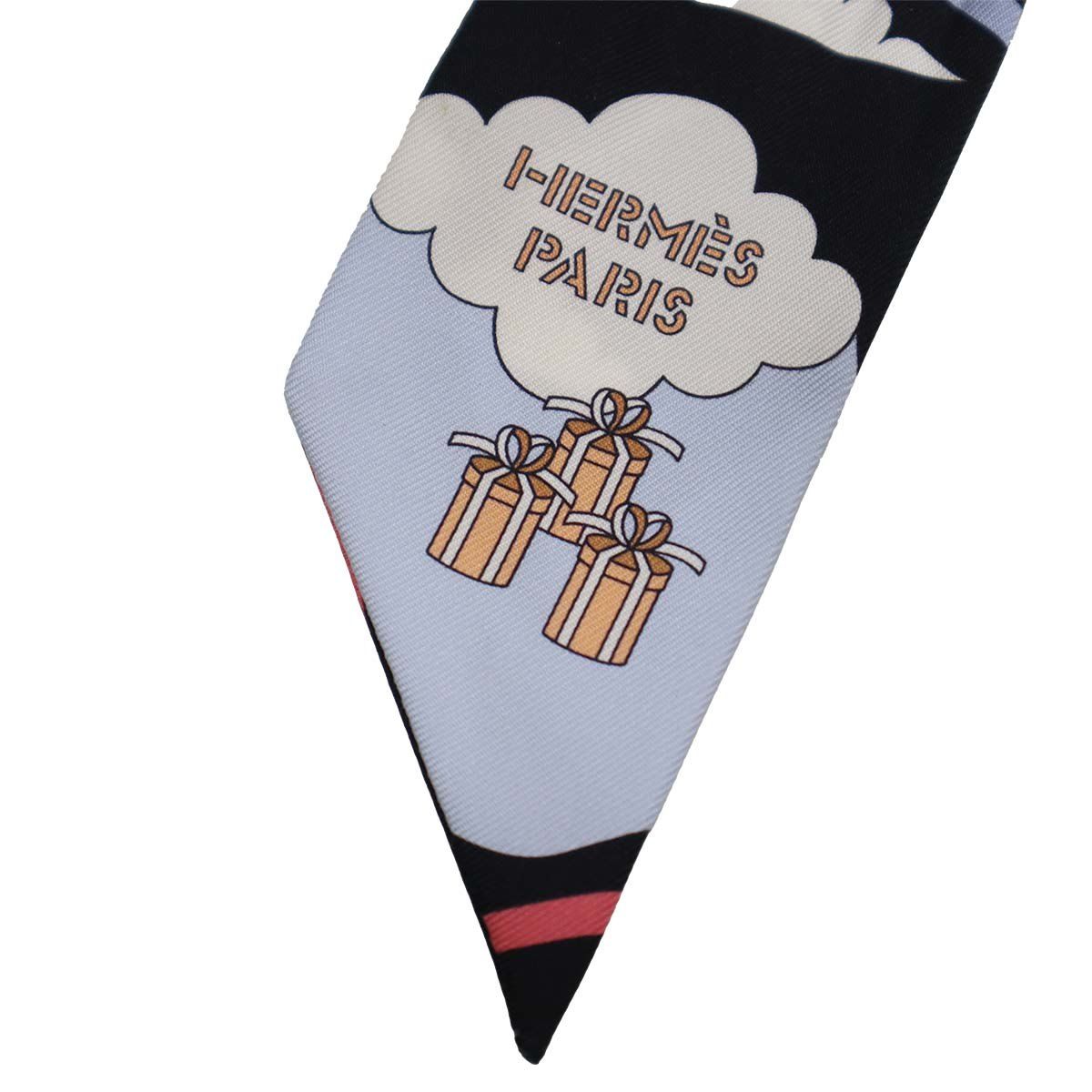 HERMES エルメス ツイリー 空飛ぶカレ ブルー 黒 シルク 100％ 服飾