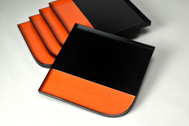 蔵A5992a】モダンな塗分け会席膳 五枚 共箱 - メルカリ