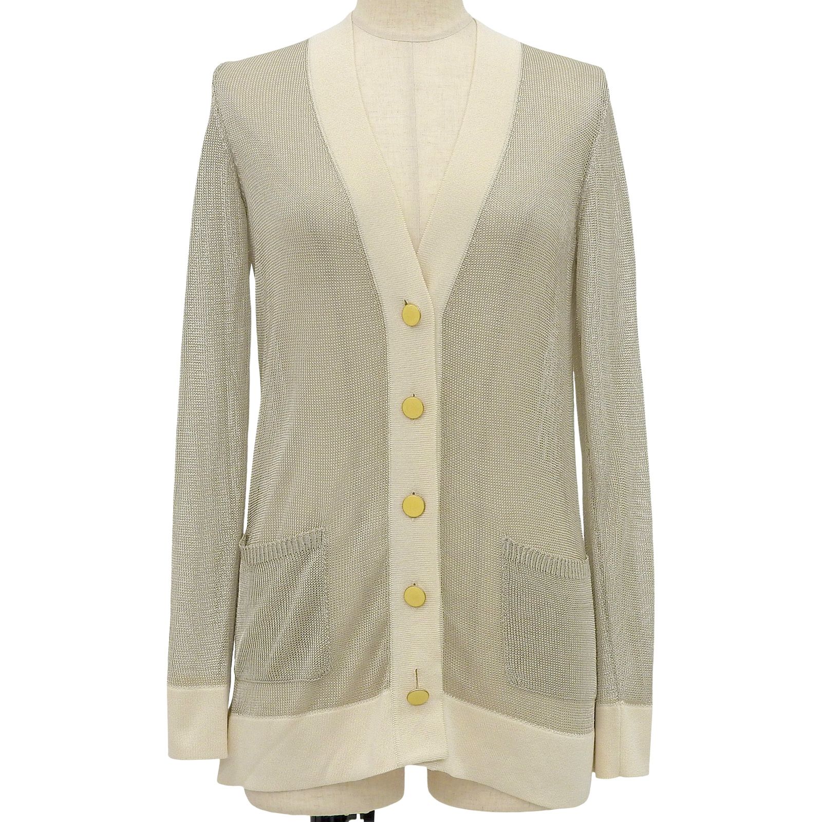 極美品△HERMES エルメス シルク混 メッシュ Vネック ニット