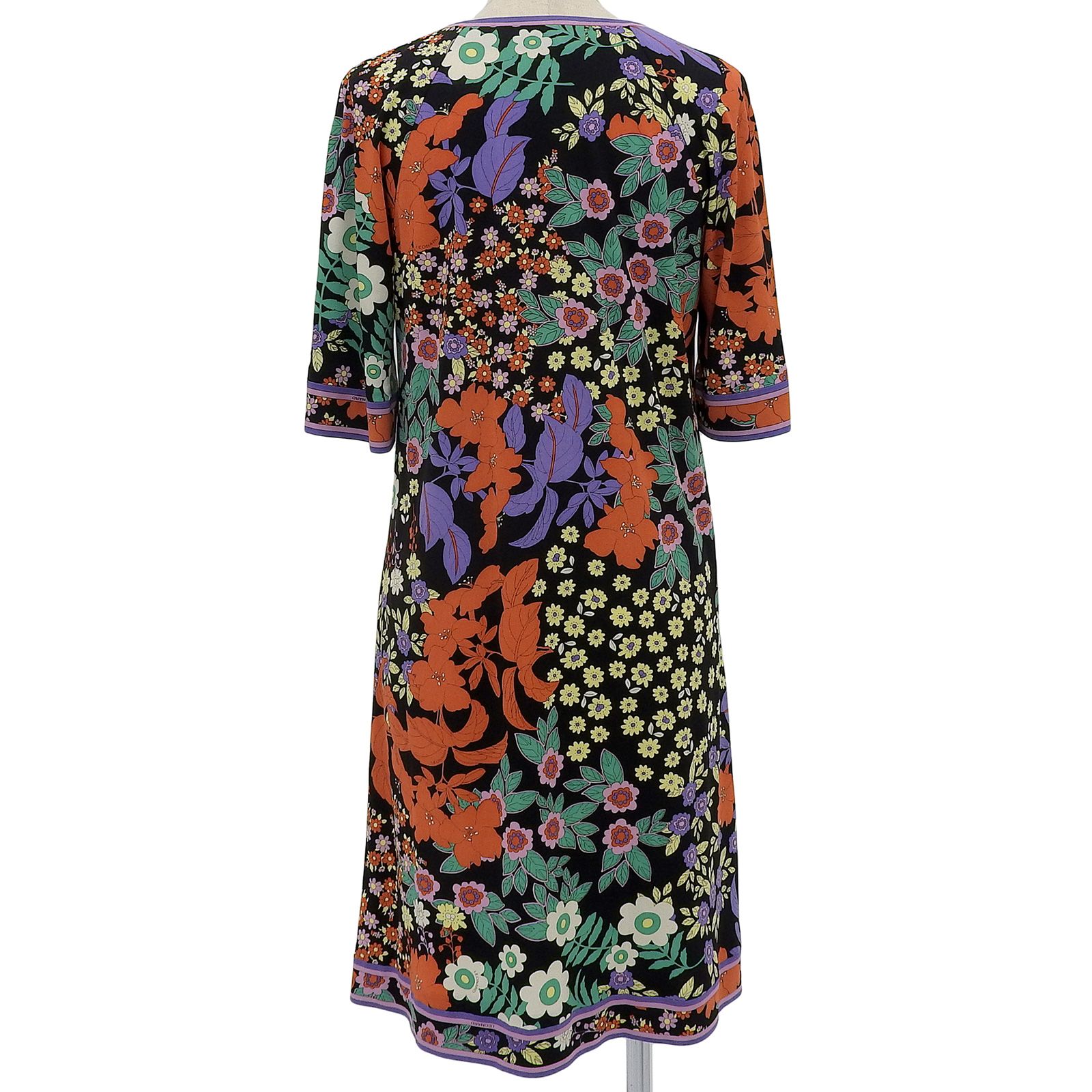 美品△LEONARD レオナール 花柄プリント リボン付き Vネック ショート