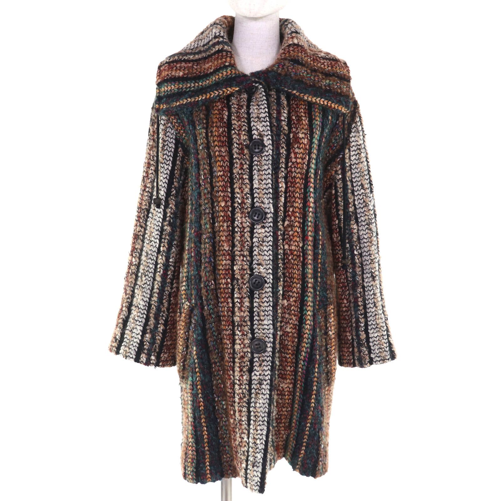 美品◇Missoni ミッソーニ ウール モヘア混 ストライプ柄 ニットコート