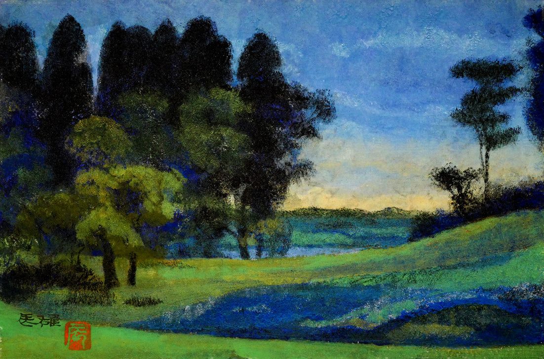 高山 辰雄「野」日本画・P6号・鑑定証書付 文化勲章 百貨店個展 東山魁