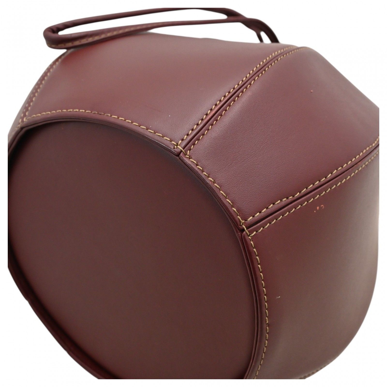 カルティエ マストライン 巾着型 ショルダーバッグ レザー ボルドー B