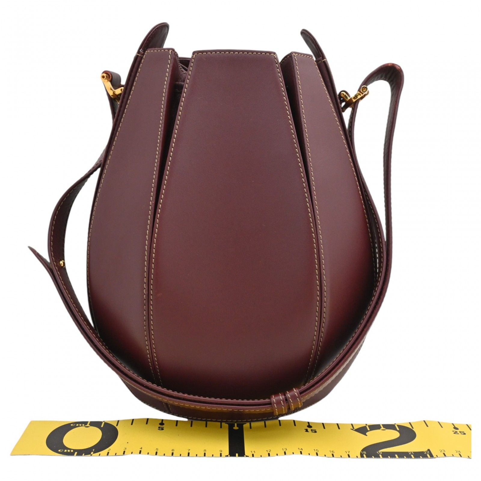 カルティエ マストライン 巾着型 ショルダーバッグ レザー ボルドー B