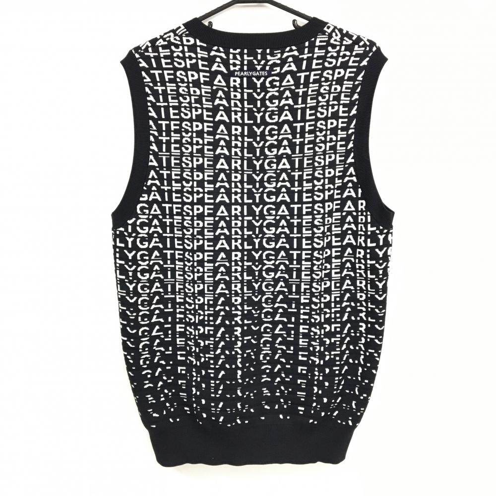 超美品】パーリーゲイツ ニットベスト 黒×白 ロゴ総柄 Vネック メンズ