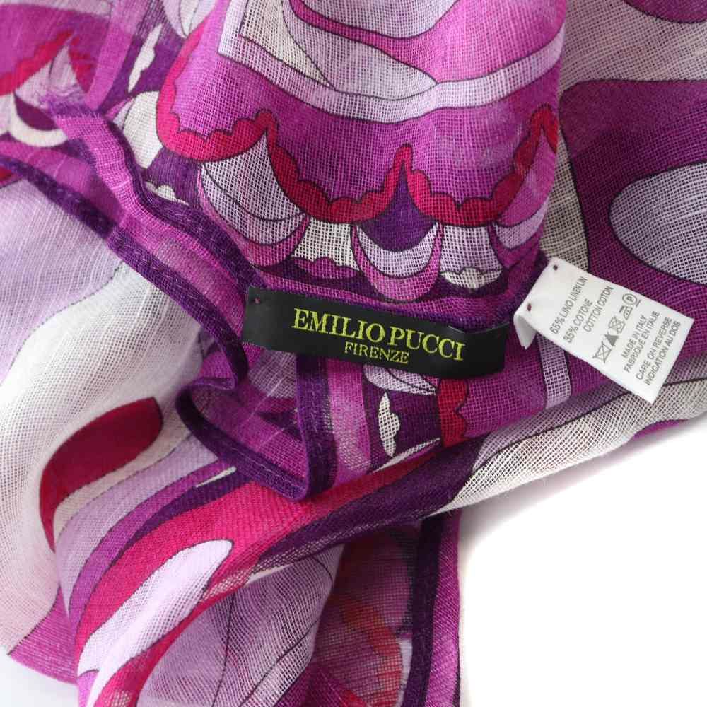 エミリオプッチ EMILIO PUCCI 大判ストール スカーフ 麻 リネン ロゴ