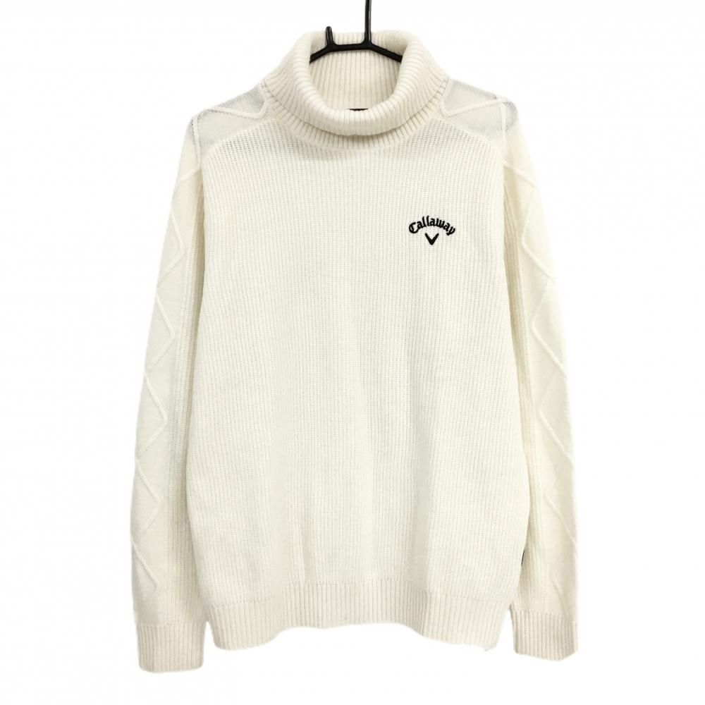 超美品】キャロウェイ タートルネックセーター 白 ロゴ刺しゅう黒