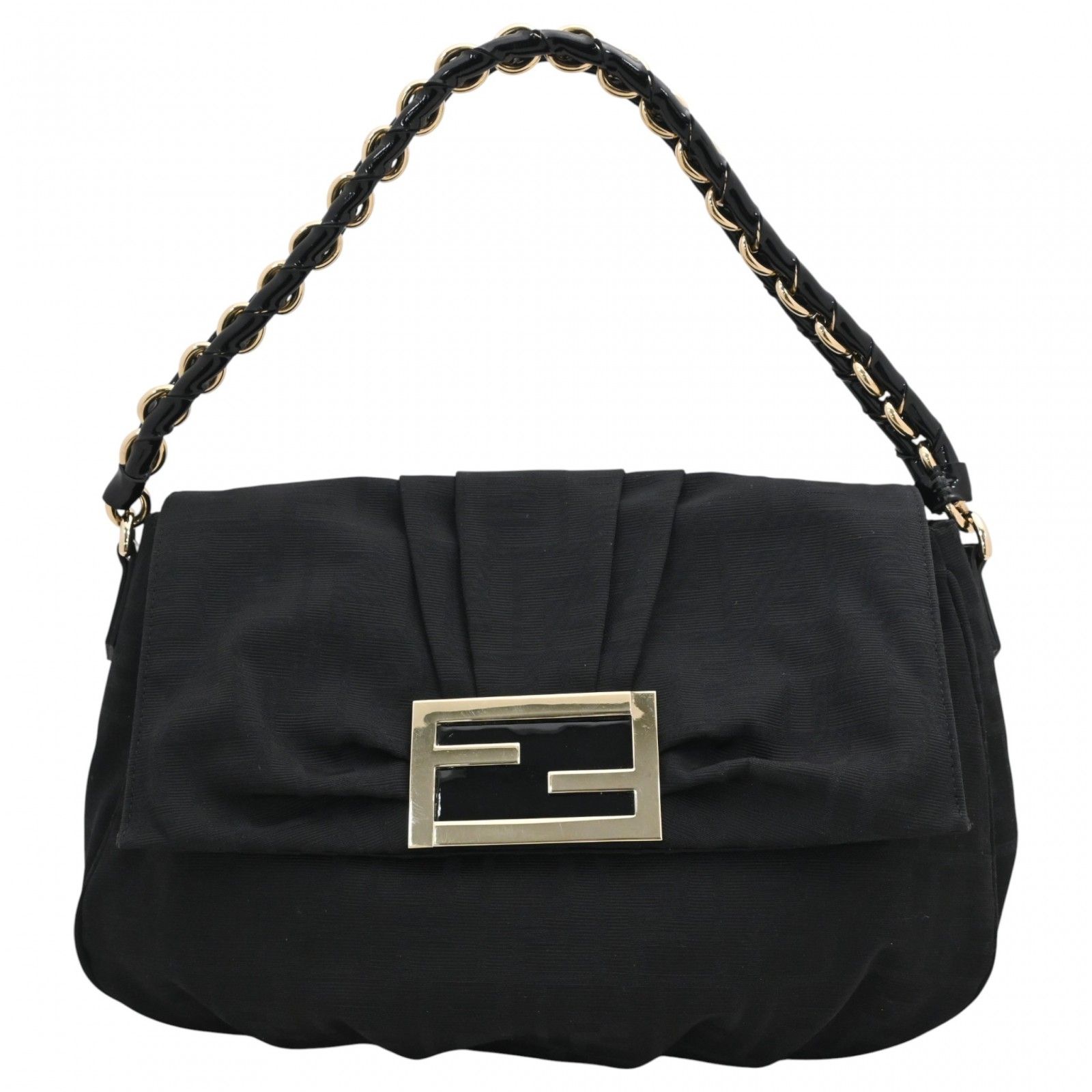 FENDI ブラック ショルダーバッグ フェンディ ミア ズッカ ロゴ チェーン ショルダーバッグ ブラック
