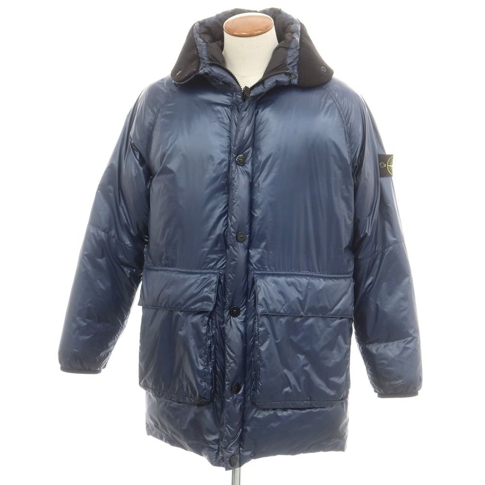 【中古】ストーンアイランド STONE  PERTEX ナイロン フーデッド ダウンコート ネイビーブルー【サイズM】【メンズ】 中古】ストーンアイランド STONE ISLAND PERTEX ナイロン フーデッド