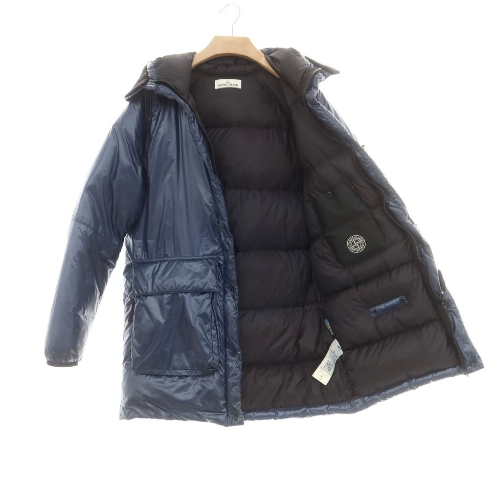 【中古】ストーンアイランド STONE  PERTEX ナイロン フーデッド ダウンコート ネイビーブルー【サイズM】【メンズ】 中古】ストーンアイランド STONE ISLAND PERTEX ナイロン フーデッド