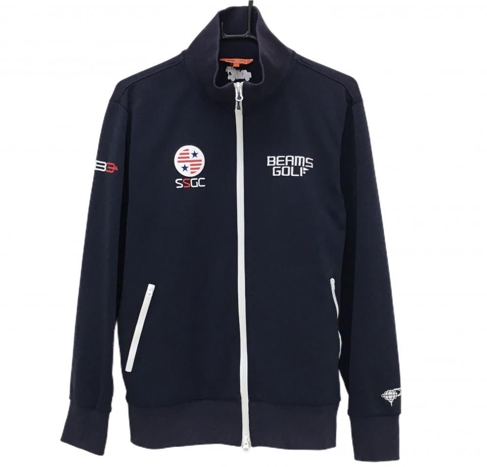 ビームスゴルフ ジャケットブルゾン ネイビー×白 ジャージ ロゴ
