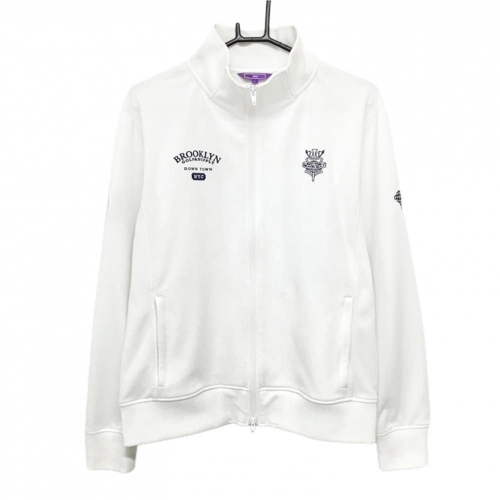 ビームスゴルフ ジャケットブルゾン 白×ネイビー ジャージ ロゴ
