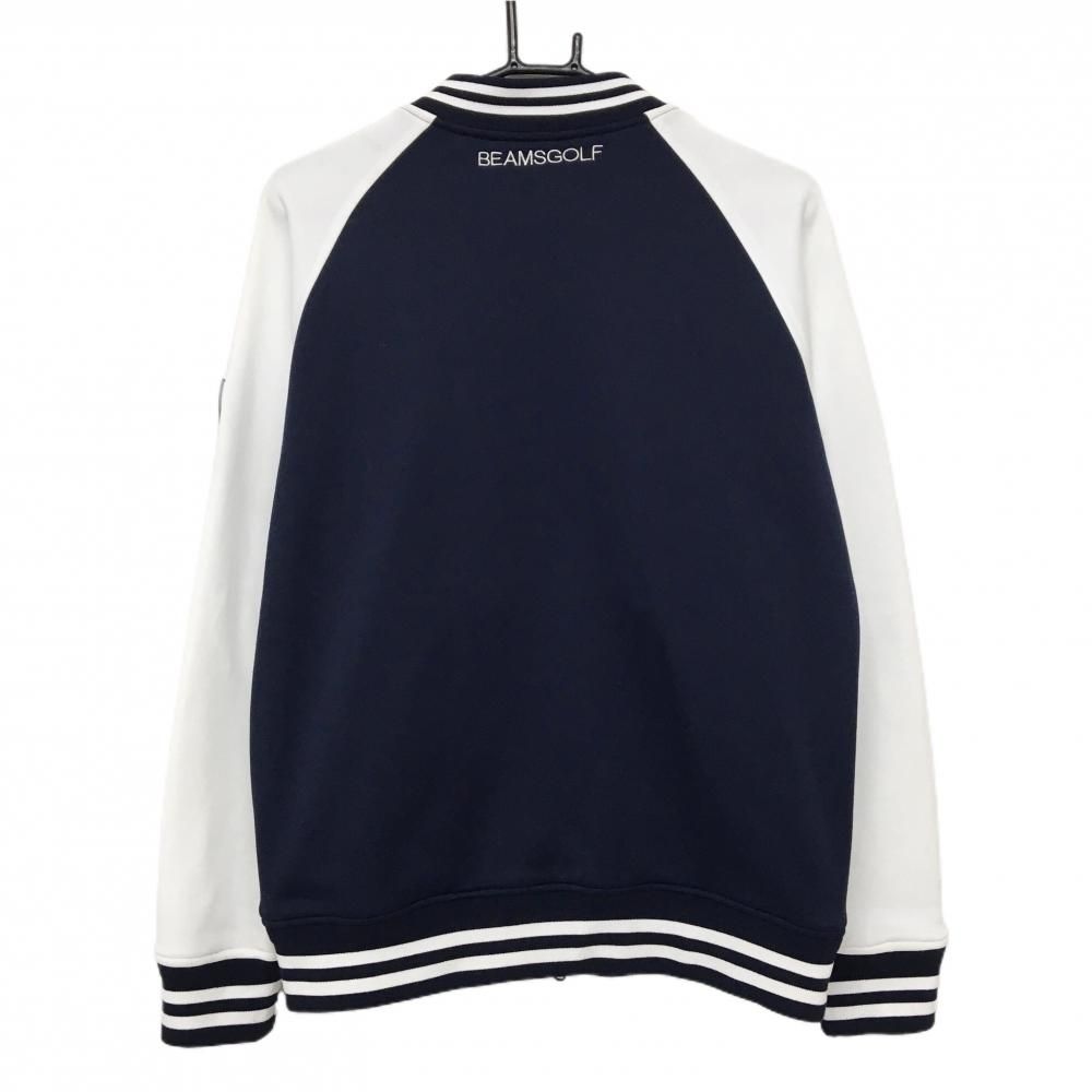 ビームスゴルフ ジャケットブルゾン ネイビー×白 裏起毛 複数ワッペン