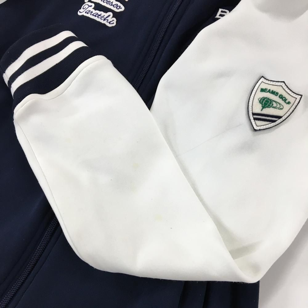 ビームスゴルフ ジャケットブルゾン ネイビー×白 裏起毛 複数ワッペン