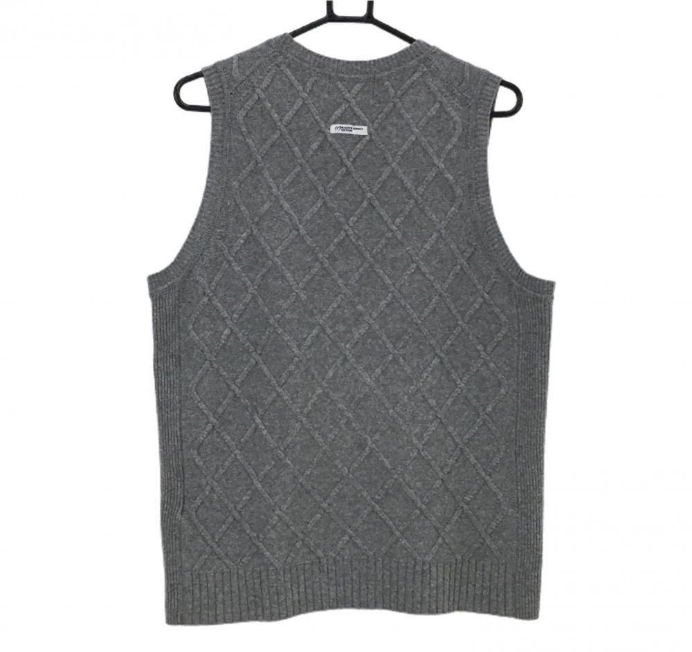 マスターバニー ニット　ベスト グレーカシミヤ メンズ　4(M) ゴルフ 美品】マスターバニー ニットベスト グレー ダイヤ編み カシミヤ混 V
