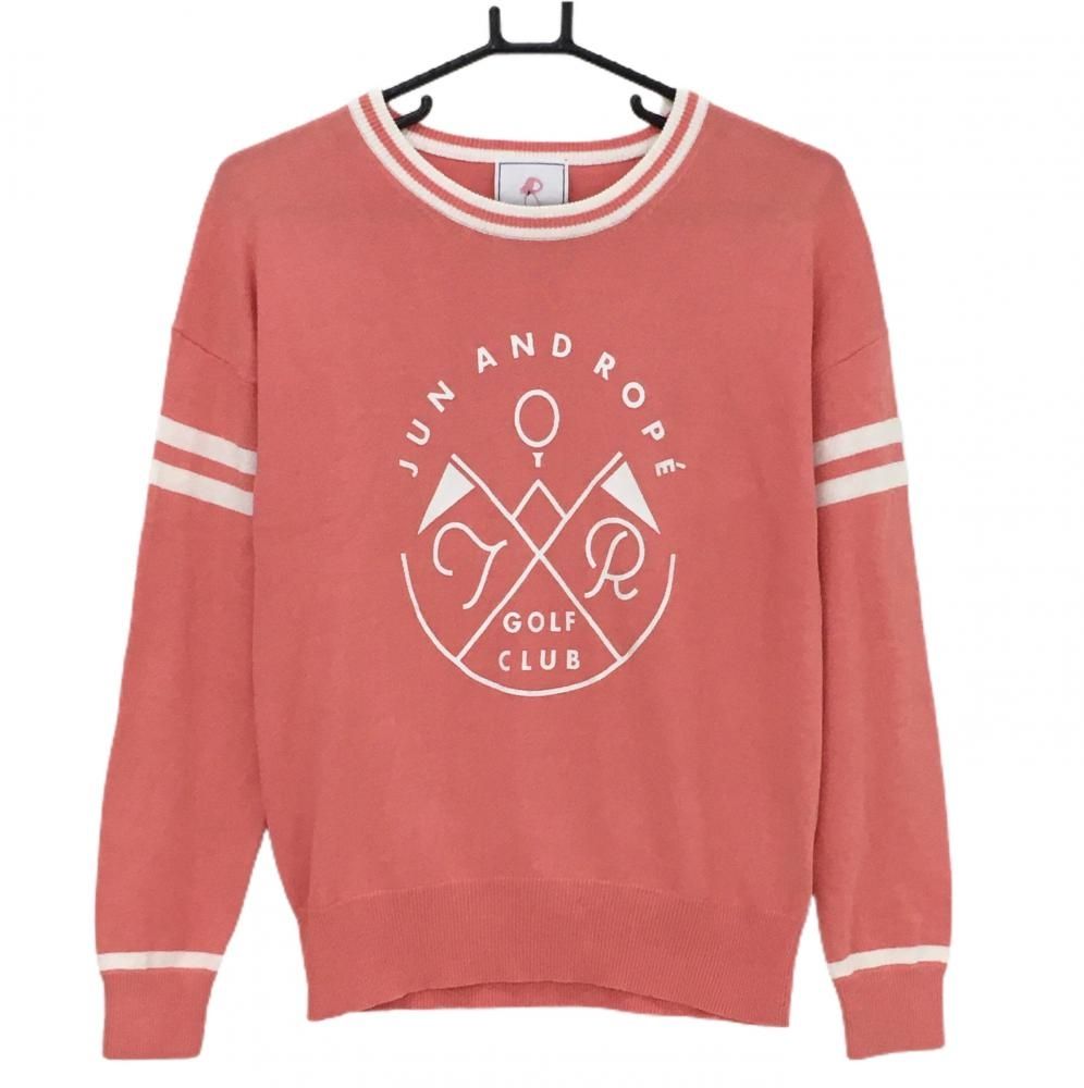 新品‼️Jun & Rope ゴルフ セーター Lサイズ ジュンアンドロペ セーター サーモンピンク×白 フロントプリント