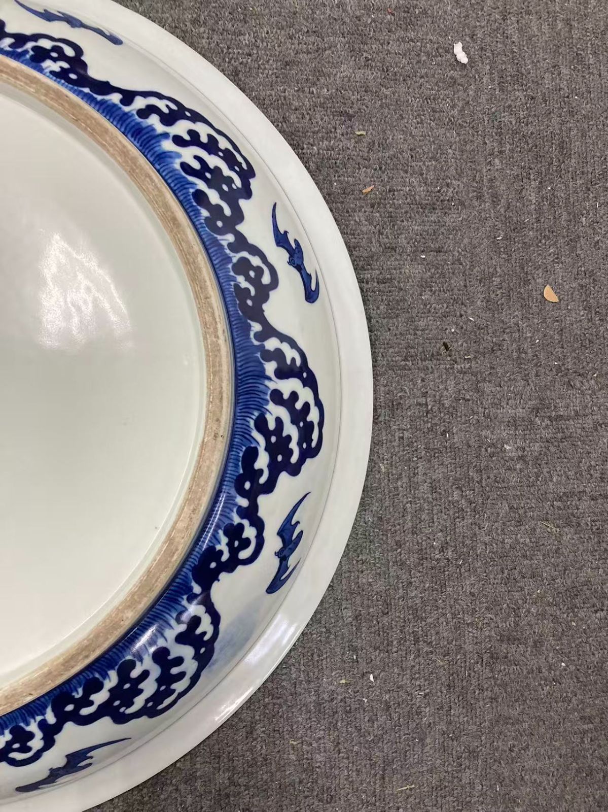 中国古美術 青染大皿 特大 超大 名品 珍しい 在銘 大清雍正年製 龍 凰