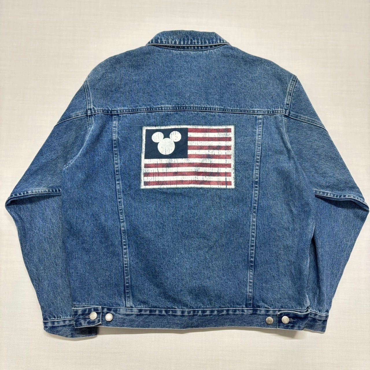 90s ディズニーストア デニムジャケット M ミッキー 星条旗 国旗 柄