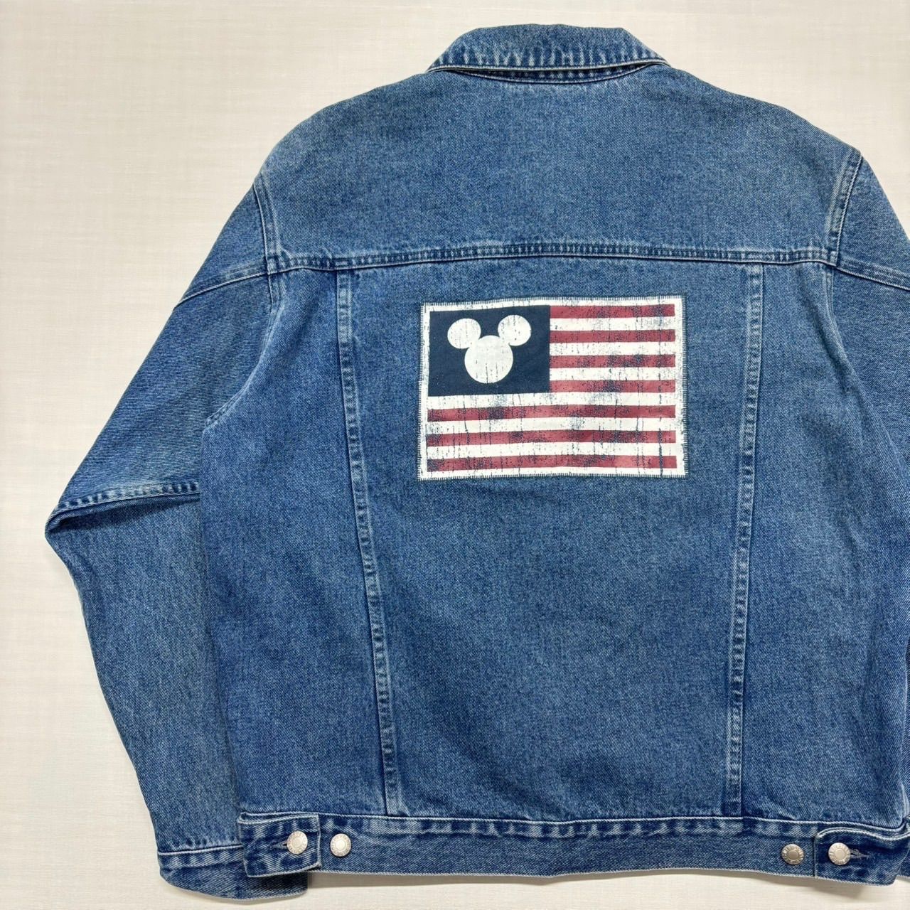 90s ディズニーストア デニムジャケット M ミッキー 星条旗 国旗 柄