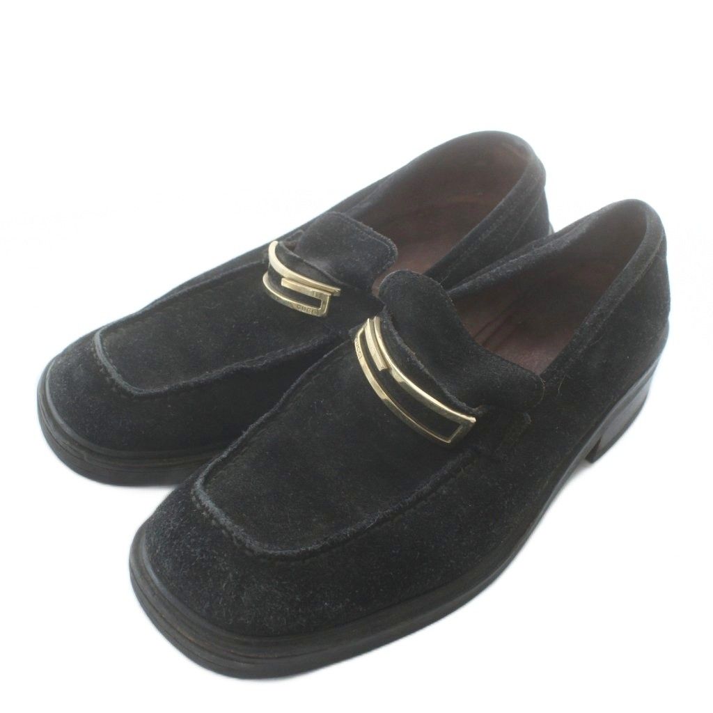 グッチ GUCCI ローファー スエード スクエアトゥ Gロゴ ゴールド金具