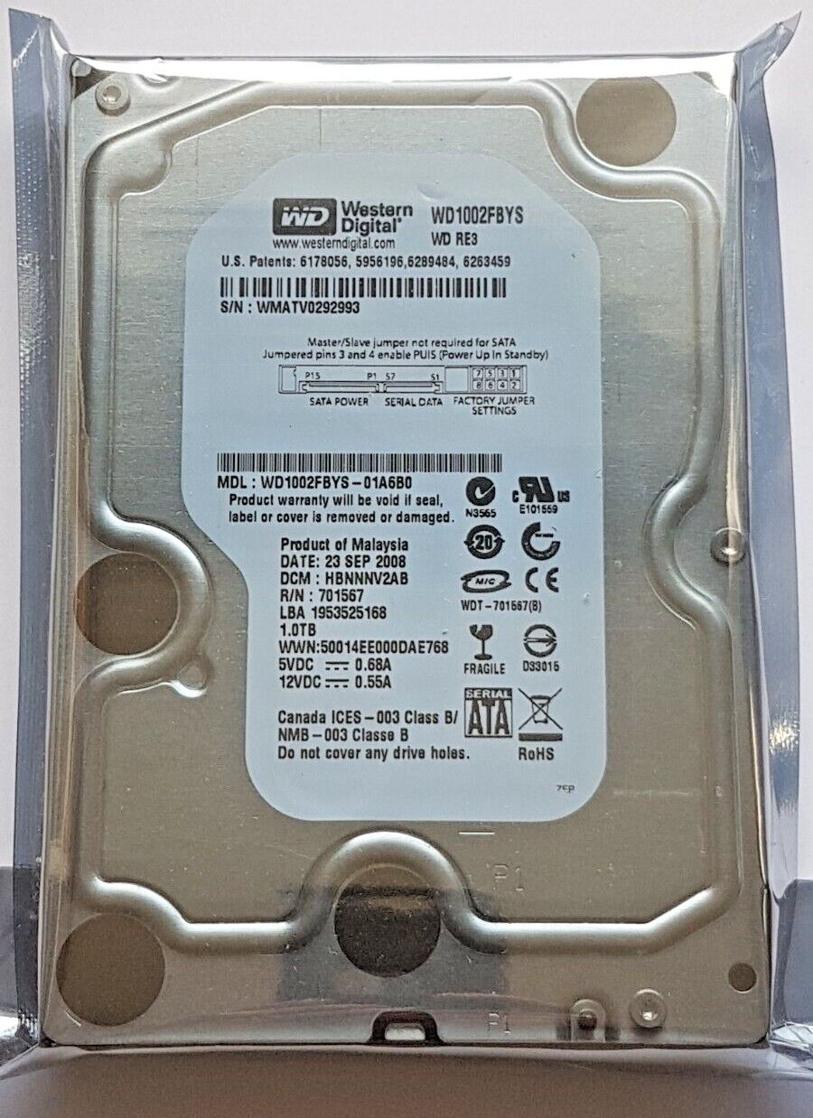 1 TB SATA Western Digital WD1002FBYS-01A6B0 7200RPM 32MB HDD 3.5