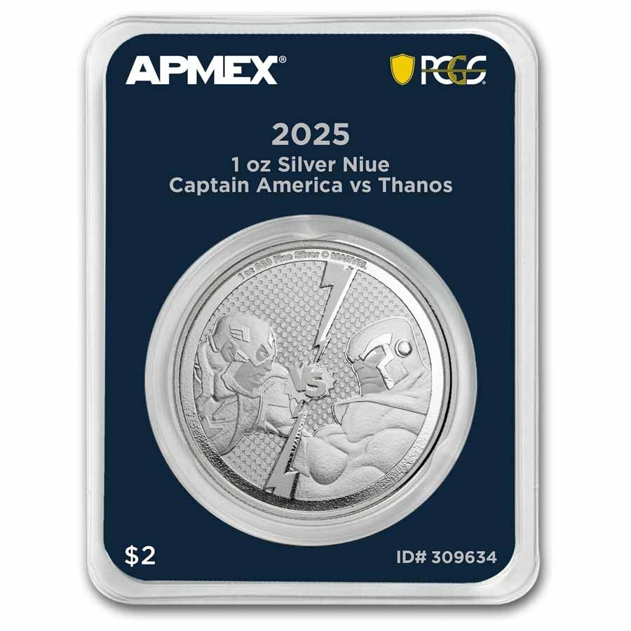 2025年 1オンス銀貨 $2 キャプテン・アメリカ vs サノス (MDR プレミア
