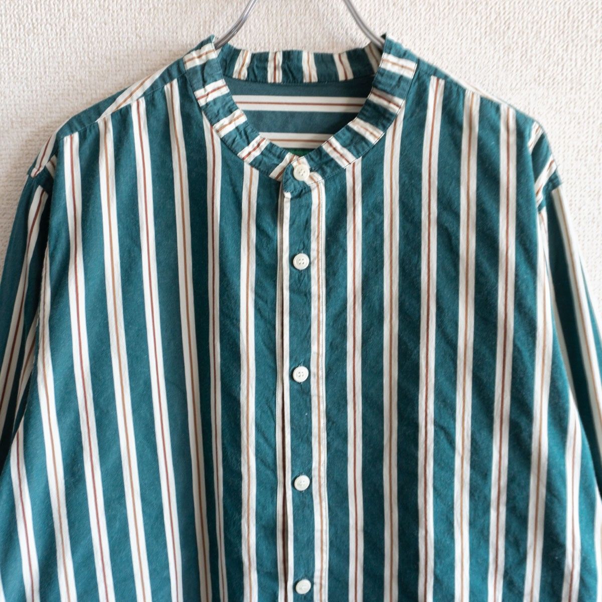 美品】 CASEY CASEY 【DENVER SHIRT ストライプシャツ】M バンドカラー