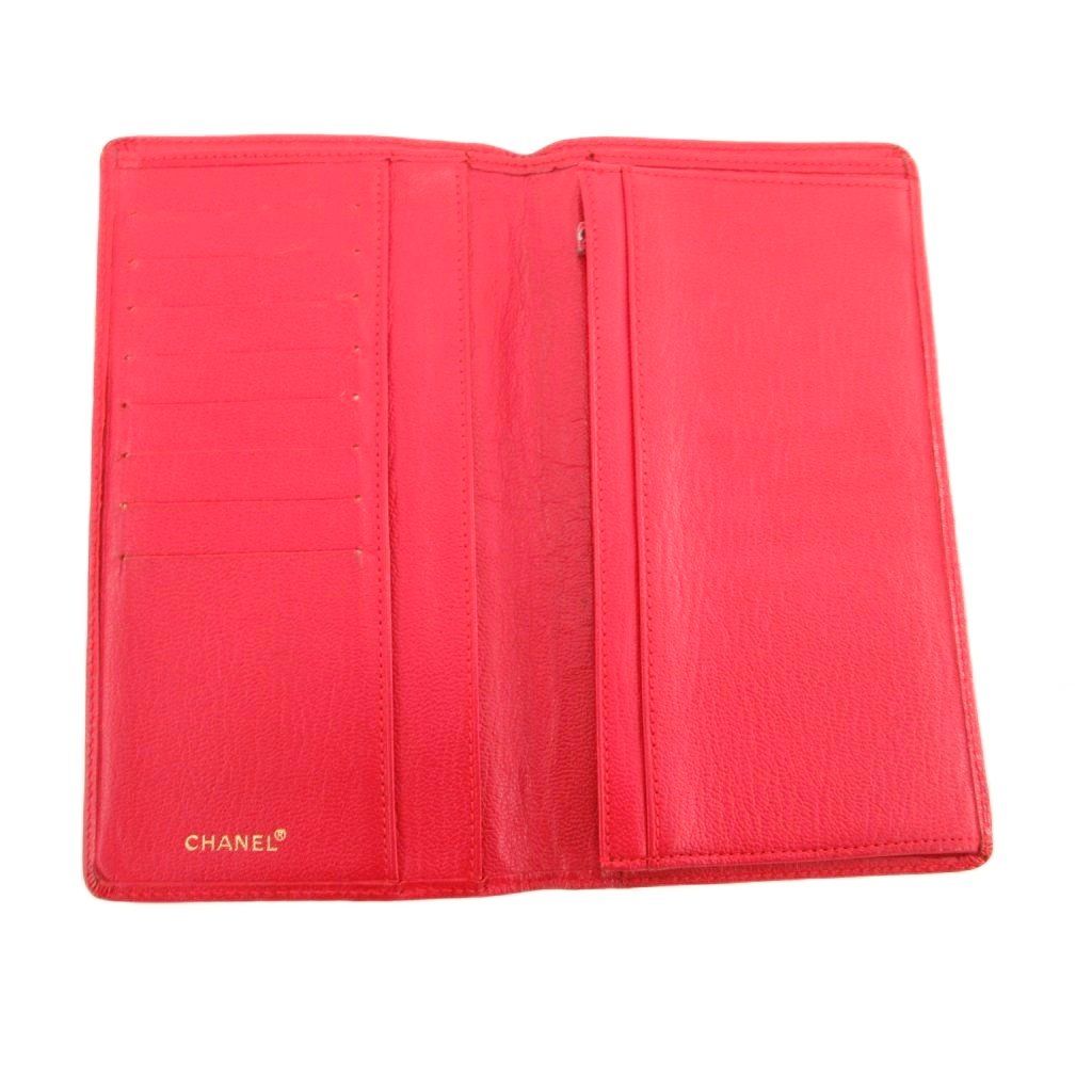 シャネル CHANEL 長財布 ウォレット 二つ折り 小銭入れあり レザー 赤