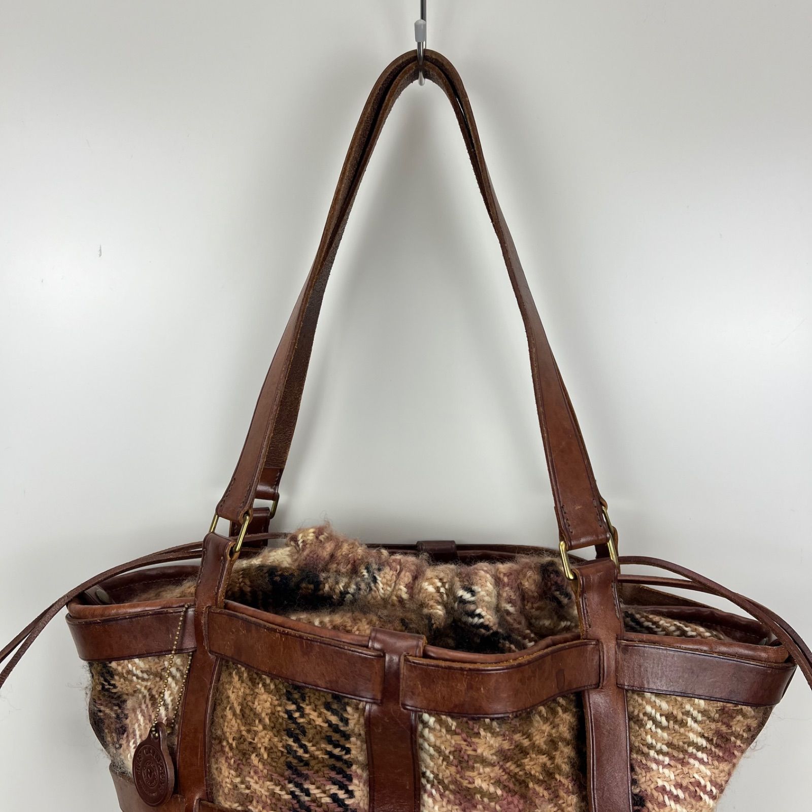 JUST CAMPAGNE leather basket bag brown plaid ジュストカンパーニュ