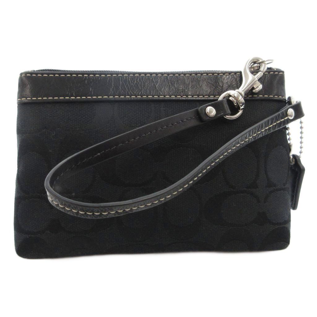 コーチ COACH シグネチャー アクセサリーポーチ キャンバス レザー 黒
