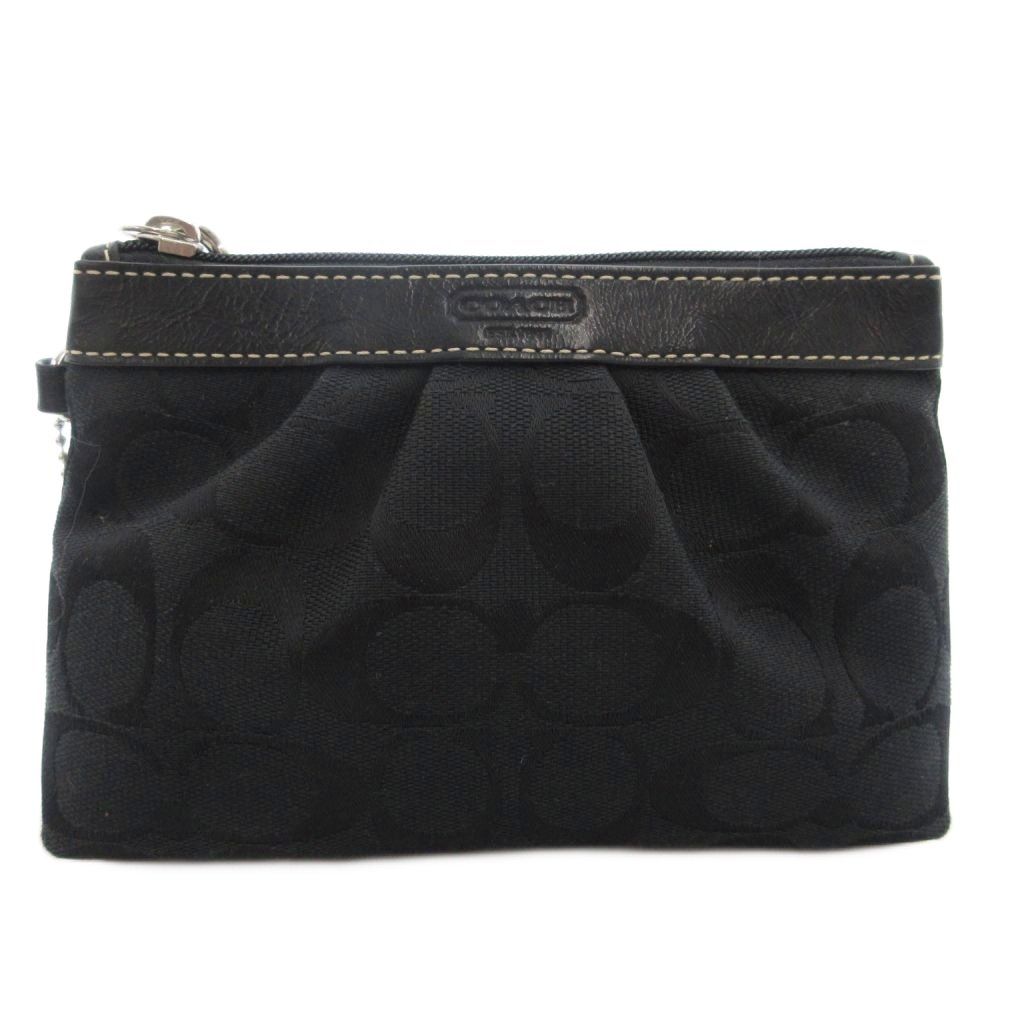 コーチ COACH シグネチャー アクセサリーポーチ キャンバス レザー 黒