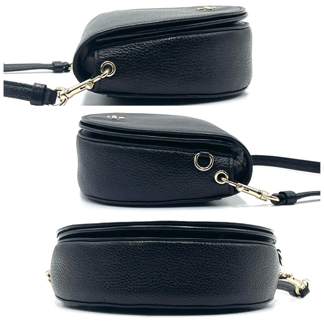 美品○ COACH コーチ ショルダーバッグ ハーフムーン ブラック レザー 