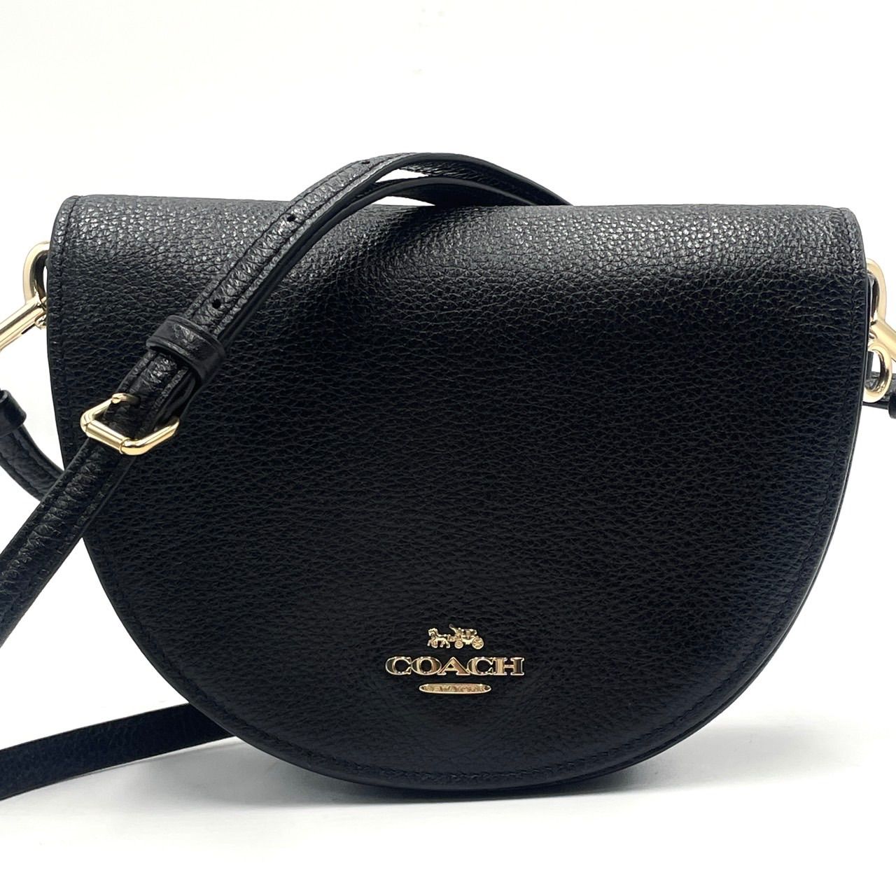 美品○ COACH コーチ ショルダーバッグ ハーフムーン ブラック レザー