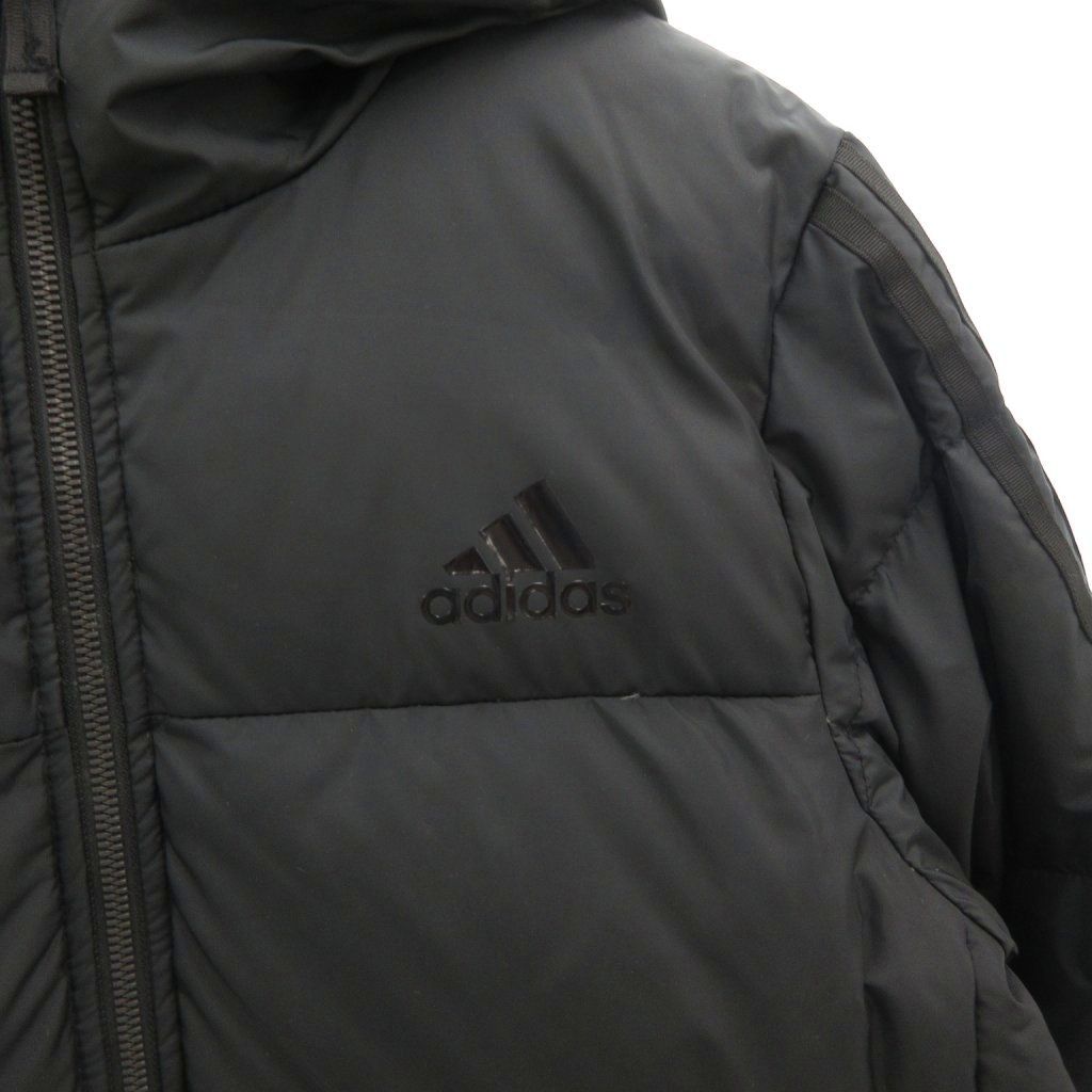 アディダス adidas ベンチコート ダウン ロング ロゴ フード S 黒