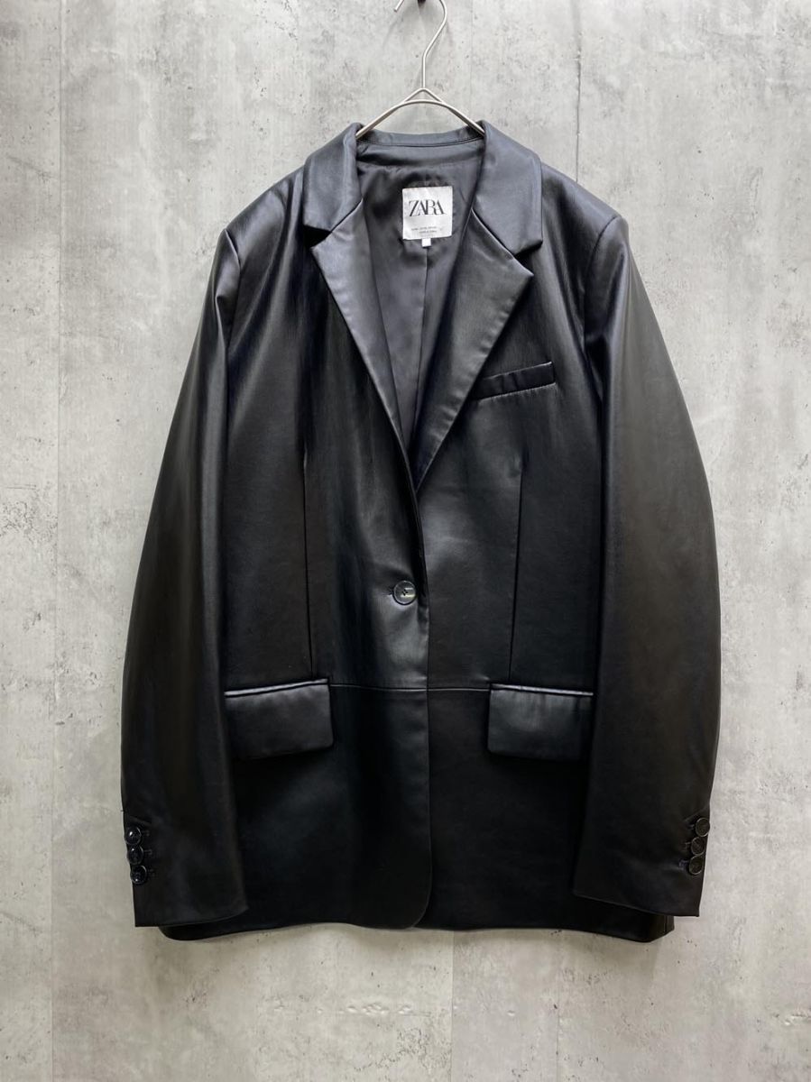 ZARA ザラ フェイクレザー テーラード ジャケット sizeUSA M/黒