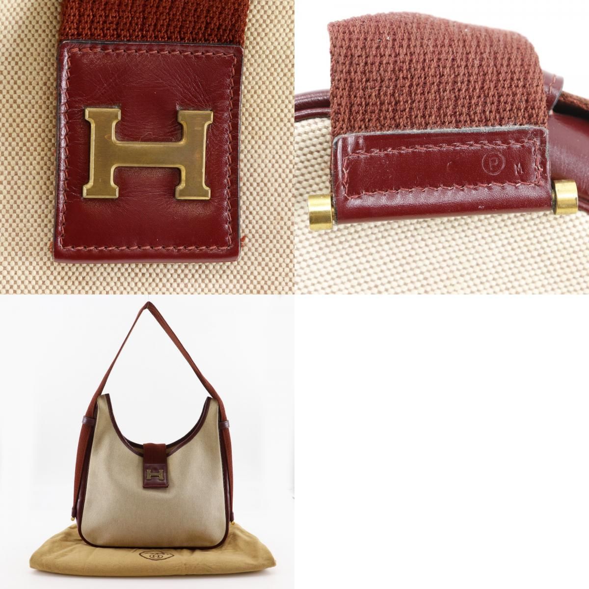 HERMES】エルメス サコ ヴィンテージ トワルアッシュ×カーフ ベージュ 