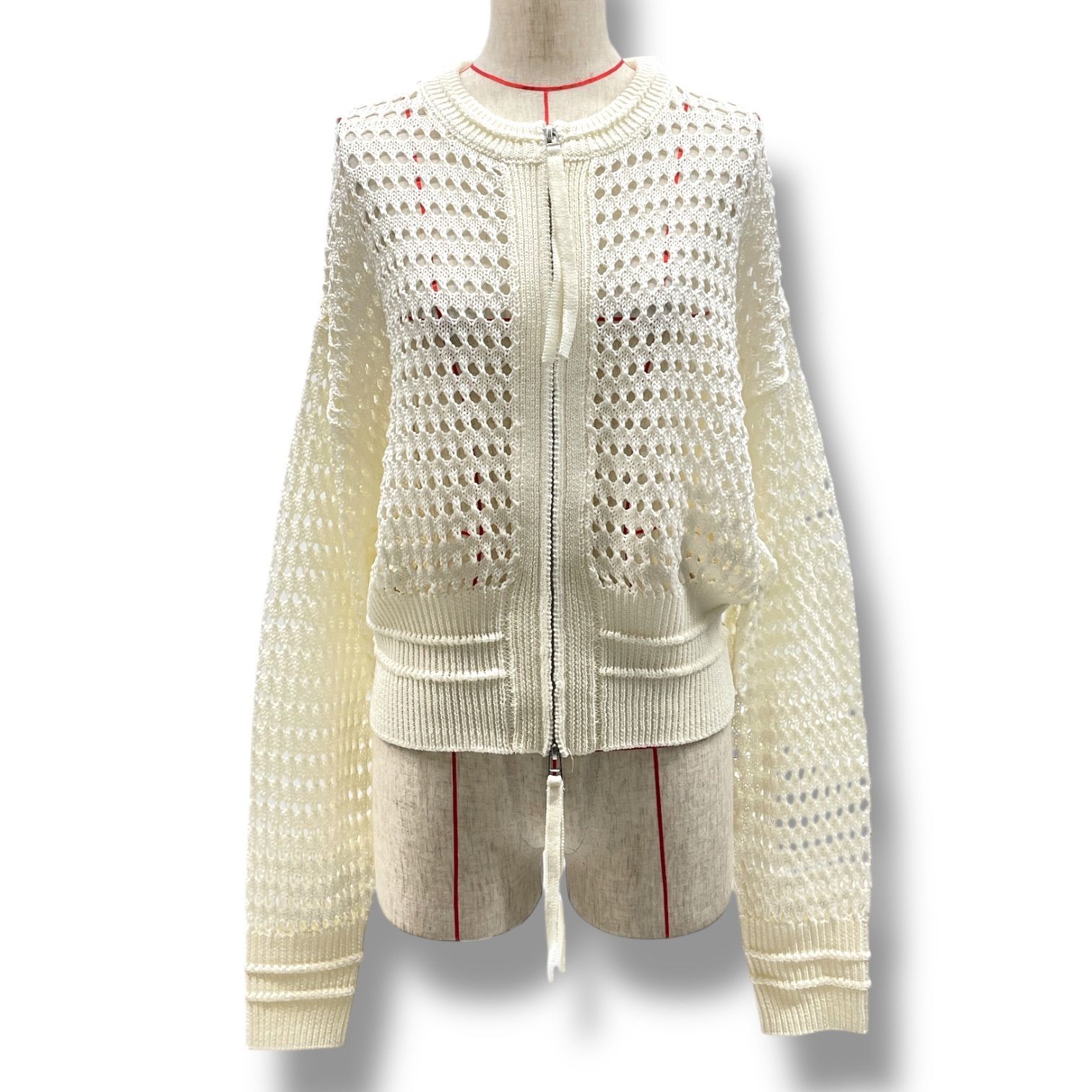 ■未使用級アダムエロペダブルジップメッシュニットブルゾン羽織りフリーアイボリー ADAM ET ROPE アダムエロペ メッシュニットブルゾン カーディガン