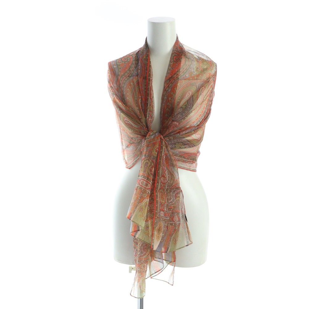 新品・未使用品✨ETRO シルク混 イタリア製 大判ストール スカーフ エトロ ETRO 大判スカーフ ストール ロゴ 総柄 絹 シルク マルチカラー
