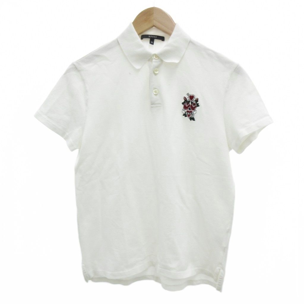 グッチ GUCCI 211749 X3487 ポロシャツ 半袖 鹿の子 薔薇刺繍 ロゴ M