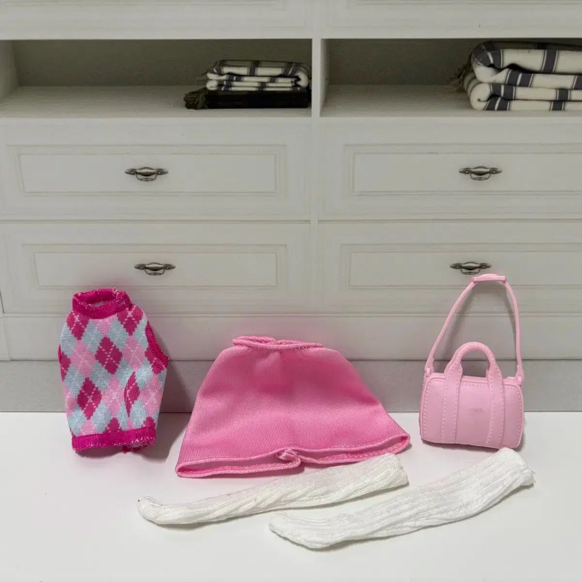 人形服 ピンク スカート バッグ 靴下 セット