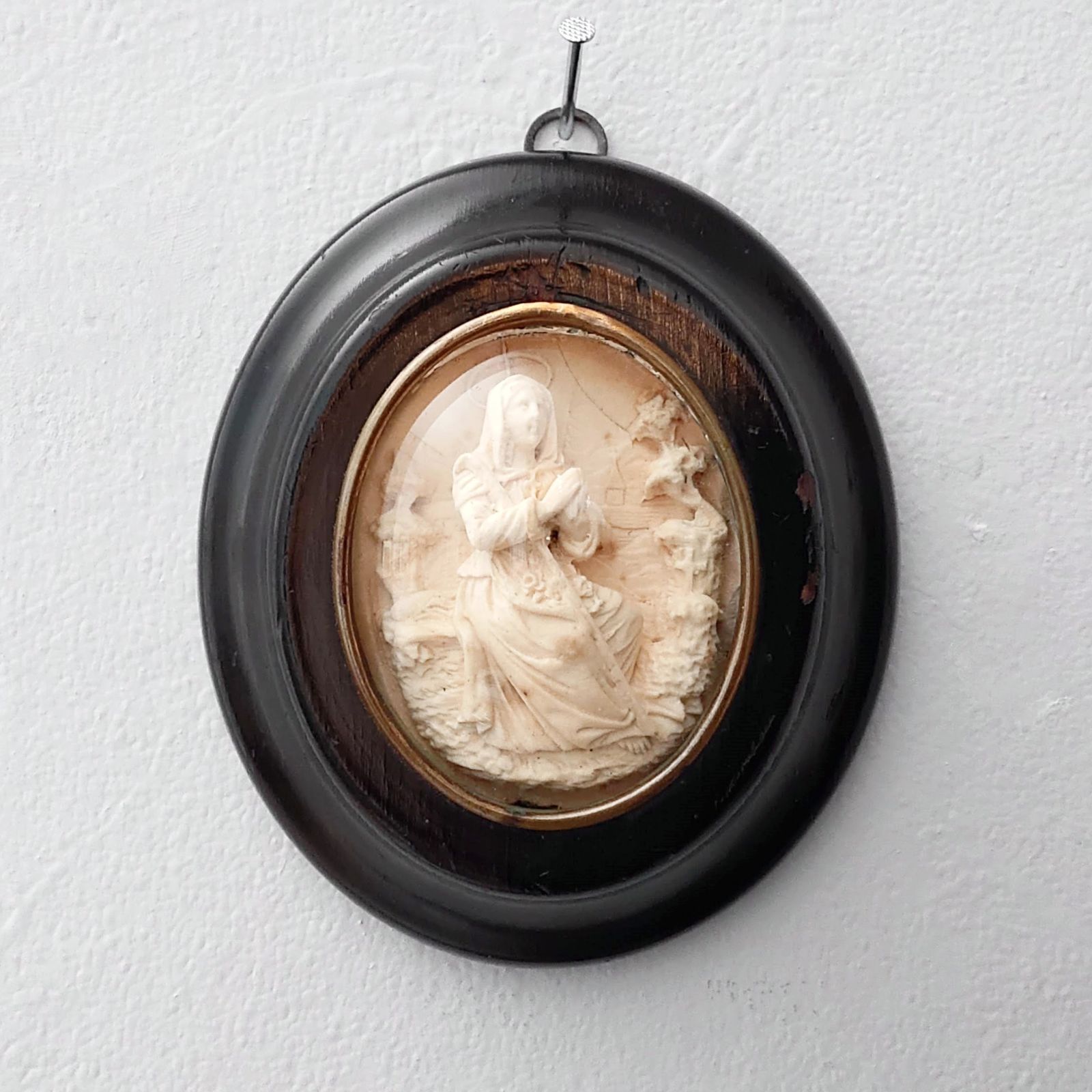 アンティーク メダイヨン 1800年代 19世紀 フランス 聖母マリア 石膏