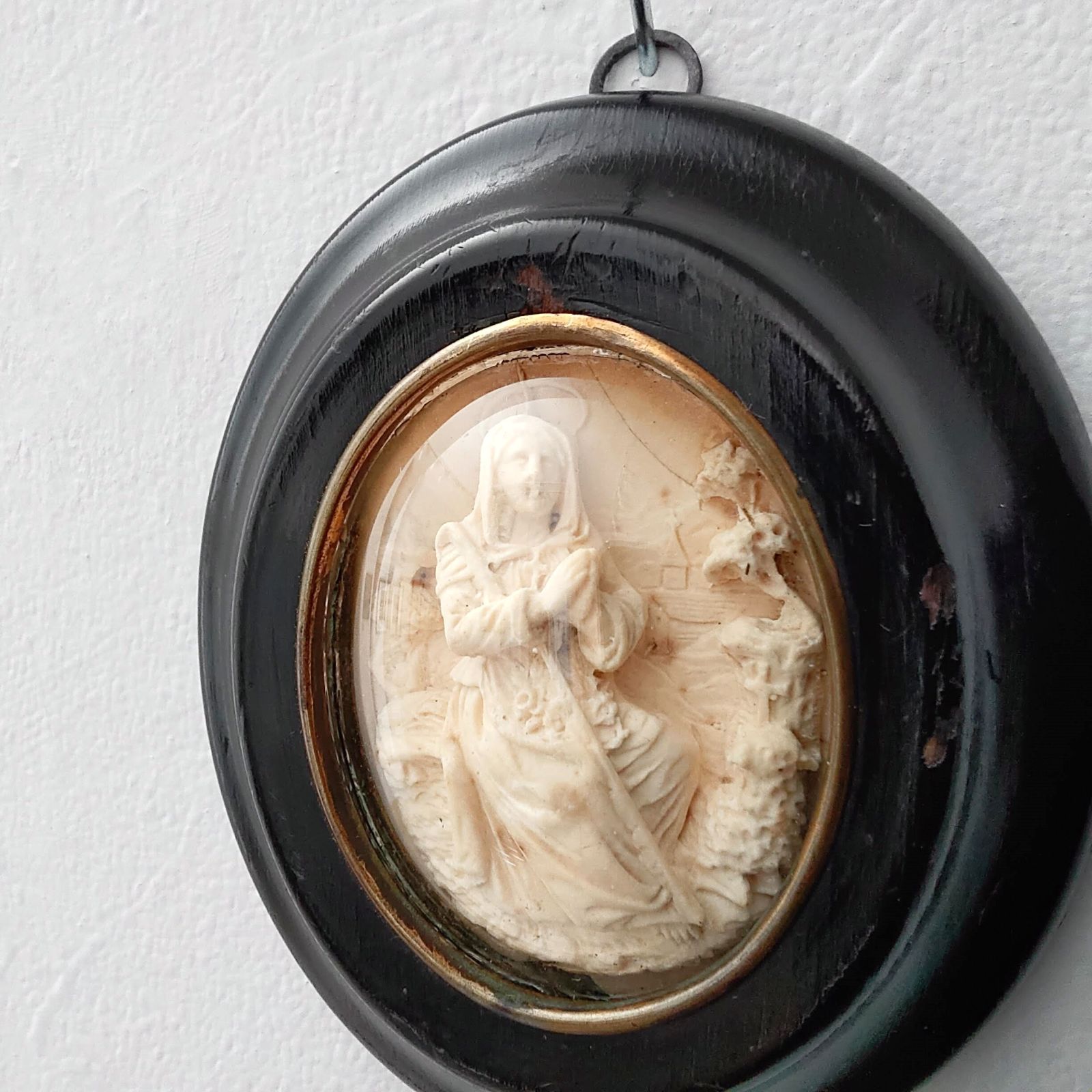 アンティーク メダイヨン 1800年代 19世紀 フランス 聖母マリア 石膏