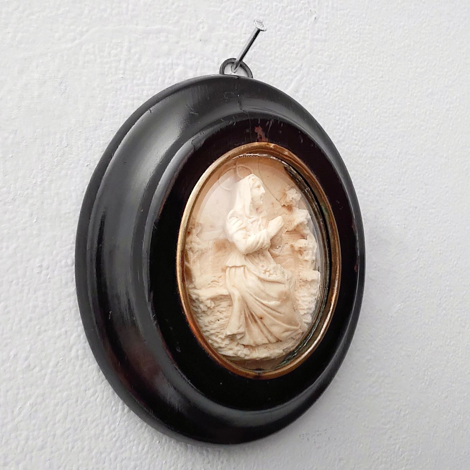 アンティーク メダイヨン 1800年代 19世紀 フランス 聖母マリア 石膏