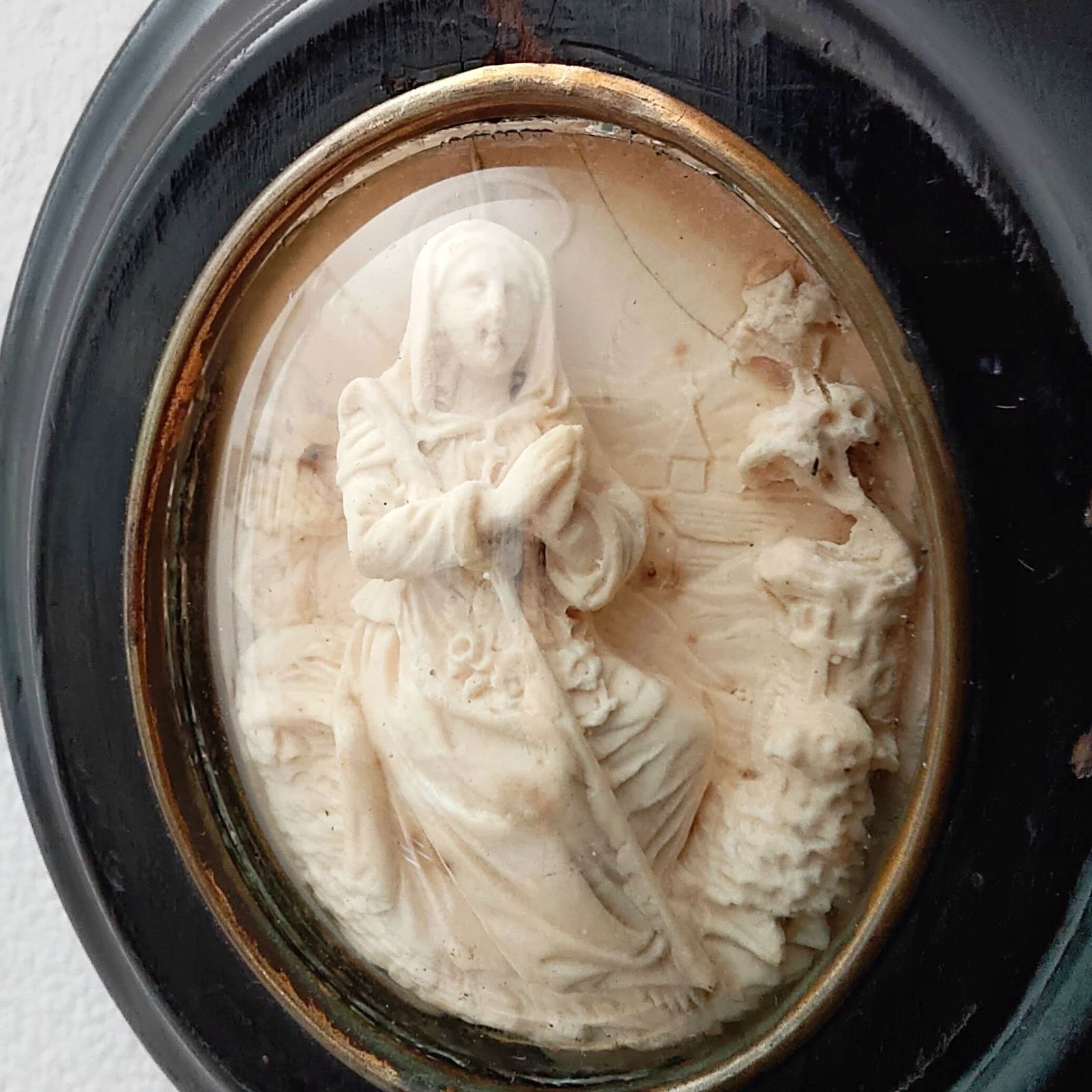 アンティーク メダイヨン 1800年代 19世紀 フランス 聖母マリア 石膏