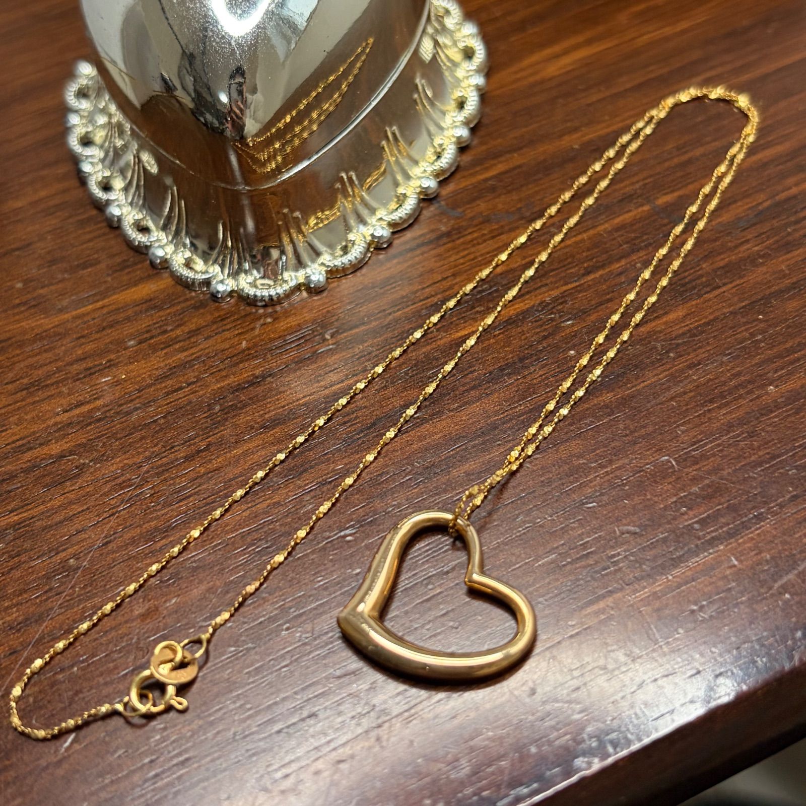 k18 ジュエリーマキ　オープンハート　ペンダント　金 ジュエリーマキ 】K18 オープンハート ゴールド ネックレス 39cm 1.6g