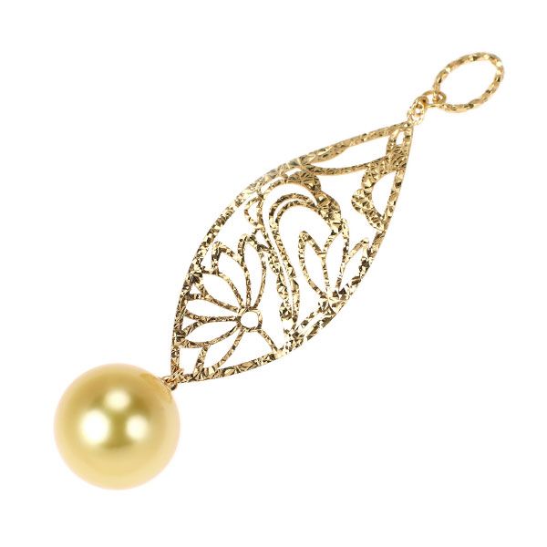 K18YG 白蝶ゴールデンパール ダイヤモンド ペンダントトップ 径約10.2