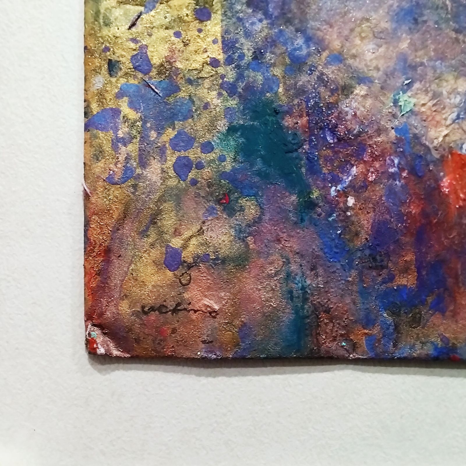 内野隆文 花 古い封筒にアクリル絵具 絵画 現代アート 美術作品 額縁