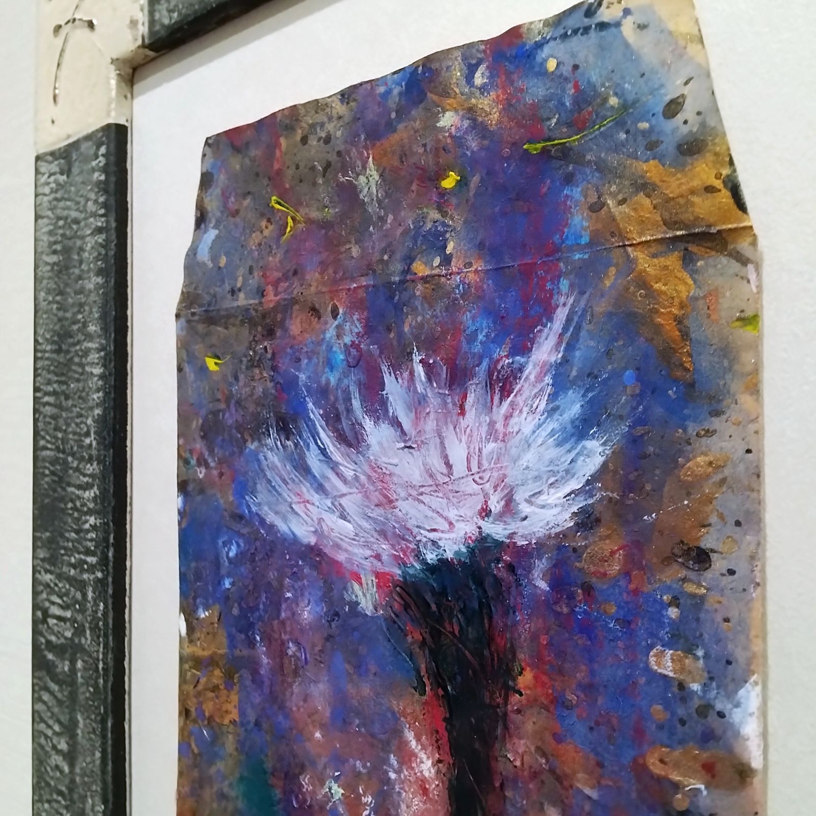 内野隆文 花 古い封筒にアクリル絵具 絵画 現代アート 美術作品 額縁