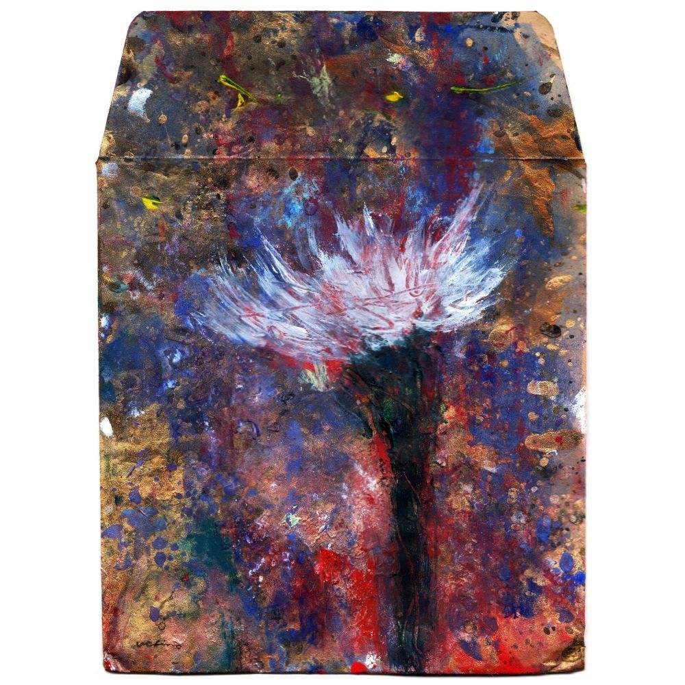 内野隆文 花 古い封筒にアクリル絵具 絵画 現代アート 美術作品 額縁